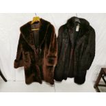 2 brown Fur Coats (both size 12 approximately) - 1 with a label from Hungary