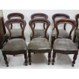 Matching Set of 6 Victorian Mahogany Balloon-Back Dining Chairs, with green leather covered seats (