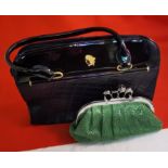 2 Lady’s Handbags – 1 black lustre by VOLGA (Made in Poland) with velvet protection case & 1