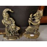 Pair of brass Jester-shaped Fire Fender Mounts, each 30cm high