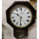Spring Driven Wall Clock, with an octagonal-topped beech case (some paint staining), 64cm x 42cm