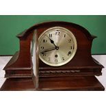 Westminster Chiming Mantel Clock, the silver dial stamped London, 24cm x 43cm
