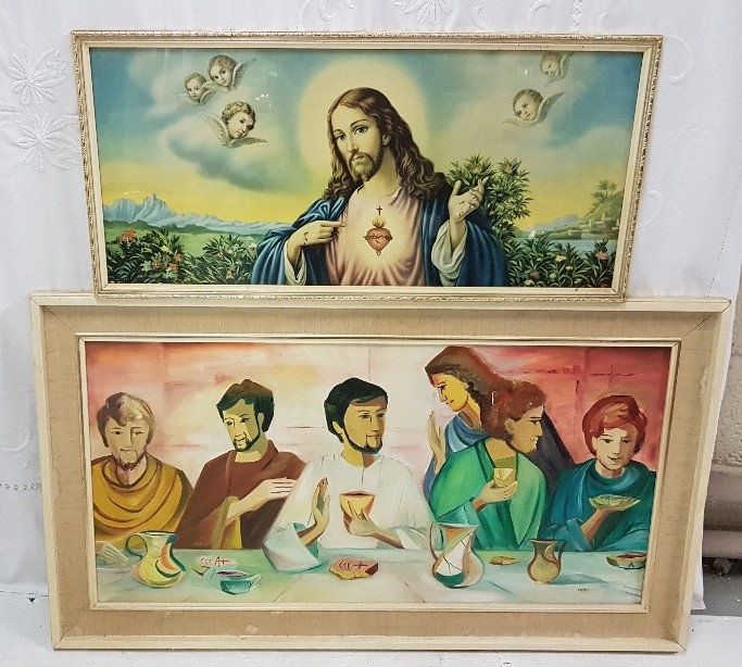 A modern print of The Sacred Heart of Jesus & The Last Supper - a contemporary oil painting,