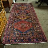 Multi-coloured Iranian Village Runner, with pink, red and blue hues, 2.9m x 1.05m