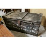 Old Pine Travel Chest, painted with the inscription Col Atkinson (formerly Loughton House,