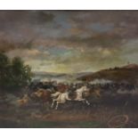 Oil on Board – The Military Charge on Horseback – possibly Italian Military, Initialled F.N.,