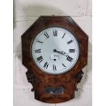 Early Victorian single Fusee drop dial Wall Clock in a Walnut case 50cm h x 37cm w