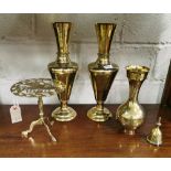 4 Brass Items – incl. a pair of Tall Brass Vases, a trivet and a bulbous vase (4) (all polished)