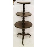 A good GEO II Circular Mahogany 3-Tier Dumbwaiter, graduating shelves, on a tripod base