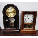Jerome Mantel Clock, in a rectangular walnut case, 35cm x 26cm & an American Mantel/Wall Clock, with
