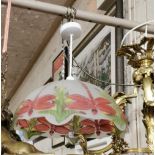 Frosted glass pink dragonfly ceiling shade, on a white base, 40cm diameter