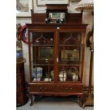 Edwardian Mahogany and Chequer line inlaid Display Cabinet with two bar glazed doors above two