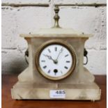 Alabaster Mantel Clock, the works stamped "Paris" with lion head finials, 24cm x 24cm