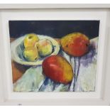 MICHAEL HAYLES, Still Life – Apples in a boxed white frame 43cm x 50cm