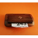 Small Rosewood snuff box with Silver Shamrock shaped motif 8cm long