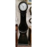 19thC Swedish Grandfather Clock, in a pear-shaped Ebony Case, with diamond pattern gilt detail and