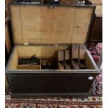 19th C Pine Tool Chest (95cm wide) containing a quantity of various Carpenters tools – lathes etc