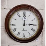 Circular Mahogany Cased Wall Clock, with a white dial, stamped “London”, 40cm diameter