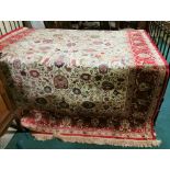 Red and Cream Ground Kashmir Carpet with an all-over floral design, unique red border, 3m x 2m