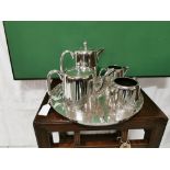 4 Piece Hotel Ware Tea Set on a Sheffield Plated Tray (clean condition)