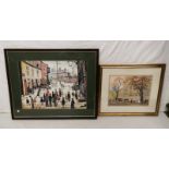 Two Framed Lithographs – 1 Helen Bradley “Figures Walking Along A River” & 1 S H Lowry “Figures