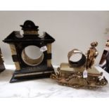Ornate gilt metal Clock Case featuring a dove, with copper hue's, mounted with a spelter figure of