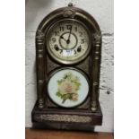 Brass surround Wall/Mantel Clock, with a floral front panel, 45cm x 28cm w