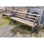 Antique Garden Bench, with cast iron ends featuring dog masks 160cm long and a timber slatted