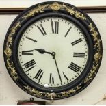 Large Round Gallery Clock, the case painted black with floral gold highlights, 80cm Diameter,