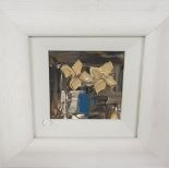 COLIN FLACK, Still Life, Flowers, Acrylic on Board, cream coloured flowers, 15cm x 13½cm