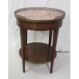 19thC Kingwood Circular Centre Table, with a raised brass gallery around a red marble top, above