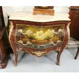 Decorative Bombe Chest of Drawers/ Commode, hand painted with landscape and river scenes, with a