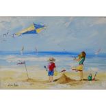 LORNA MILLER “Kite Flying”, Oil on Board 80cm x 55cm