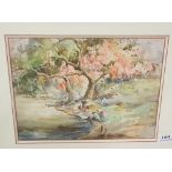Oriental Watercolour – Water Scene in a cream frame 27cm x 37cm