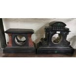 2 Slate Mantle Clocks – 1 with red columns, 1 with green inlay (2)