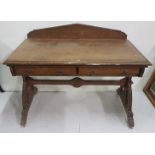 19thC Gothic Oak Library Table, with a rectangular top and two apron drawers, gothic design brass