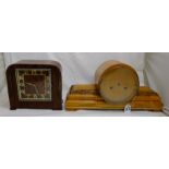 Art Deco wind up English Clock, “Bentimo”, England, 16cm x 20cm & Art Deco walnut cased Mantel Clock