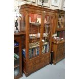 Yew wood 2-Door Display Cabinet with astragal glazed doors, 3 glass shelves and drawers below,