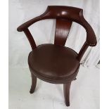 Mahogany Desk Chair, with high arms, brown leatherette padded seat