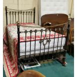 Old Iron Bed with a brass rail, with a base and a mattress – 4ft wide