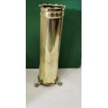 Tall Brass Stick Stand, recently polished, with a ribbed top, on 3 paw feet, 174cmH x 20cm DIA