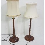 Matching Pair of Tall Turned Mahogany Table Lamps, with cream shades