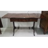 19thC Mahogany Sofa Table with butterfly shaped drop ends and fretwork side supports with a twin