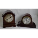 Mahogany Cased Mantel Clock, with a silver dial, chiming movement and a dome shaped top, 29cm x 25cm