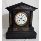 Black marble Mantel Clock with red and green marble doric columns, 35cm x 30cm