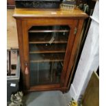 Mahogany Music Cabinet, 3 fixed shelves and compartments inside, glass door.