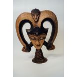 Forest Spirit Mask/Altar Guardian (wood, tree sap & rope). Kwele, Gabon.