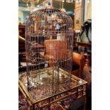 Early 20th C. brass and metal bird cage {80 cm H x 53 cm diameter}.