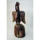 Unusual Funerary Mask with large bird figure (red and white pigment) Baule,