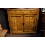 19th C scumbled pine server two drawers over two doors. { 122cm w x 111cm h x 48cm d }.
